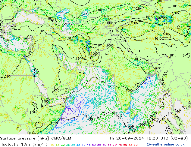 Isotachs (kph) CMC/GEM Th 26.09.2024 18 UTC