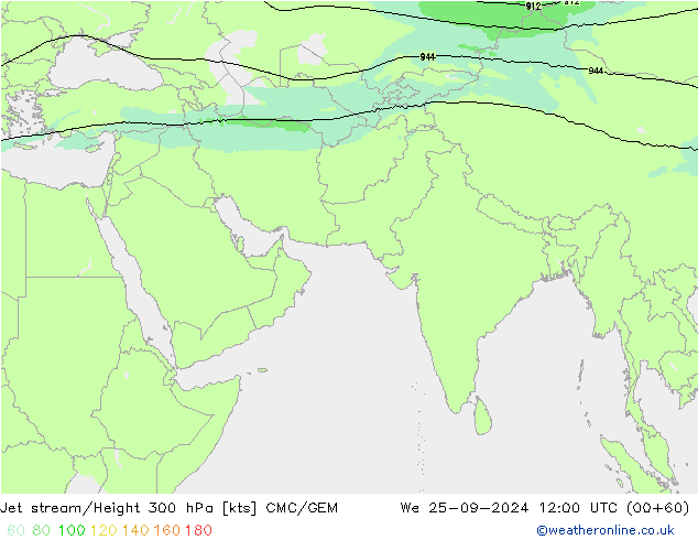 Jet stream/Height 300 hPa CMC/GEM We 25.09.2024 12 UTC