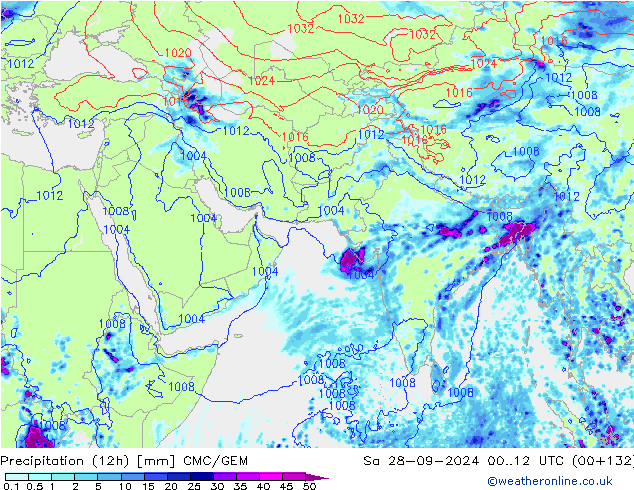 Precipitation (12h) CMC/GEM So 28.09.2024 12 UTC