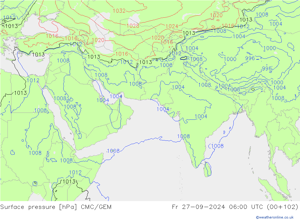 Surface pressure CMC/GEM Fr 27.09.2024 06 UTC