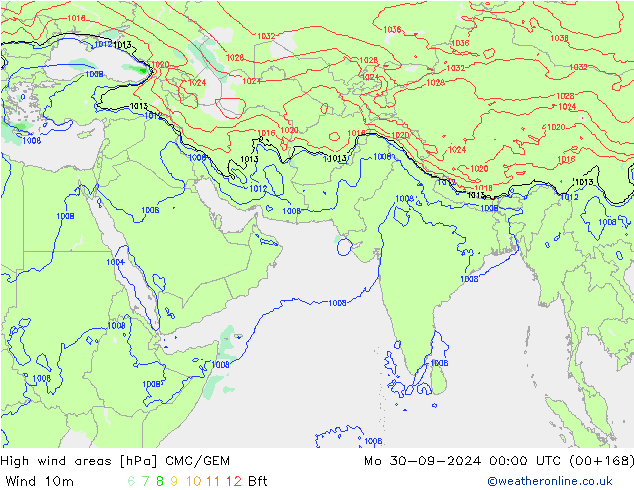 High wind areas CMC/GEM Mo 30.09.2024 00 UTC