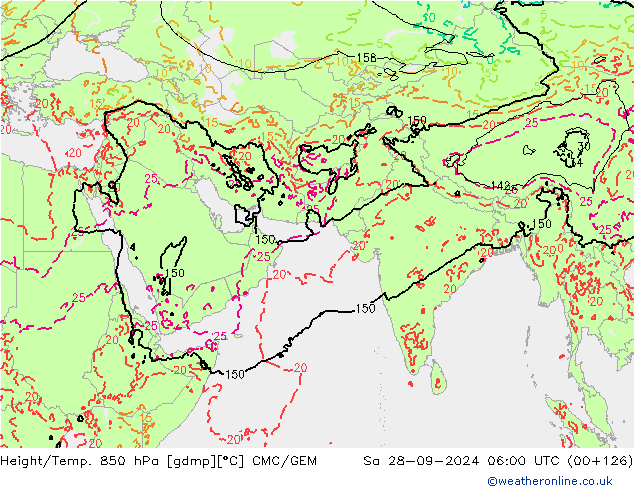 Géop./Temp. 850 hPa CMC/GEM sam 28.09.2024 06 UTC