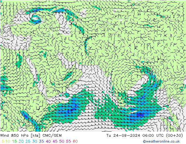 Vento 850 hPa CMC/GEM mar 24.09.2024 06 UTC