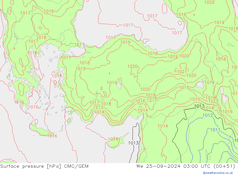 Luchtdruk (Grond) CMC/GEM wo 25.09.2024 03 UTC