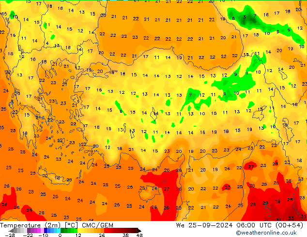 Temperature (2m) CMC/GEM We 25.09.2024 06 UTC