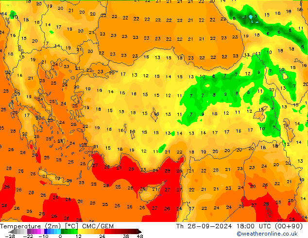 Temperature (2m) CMC/GEM Th 26.09.2024 18 UTC