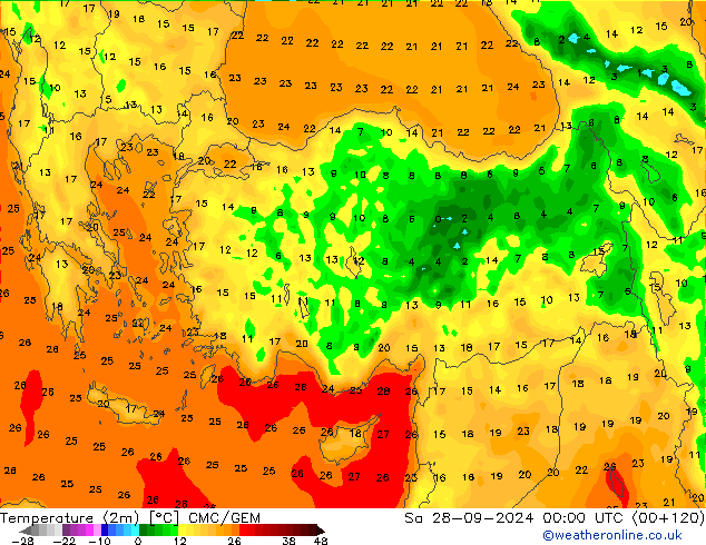 Temperature (2m) CMC/GEM Sa 28.09.2024 00 UTC