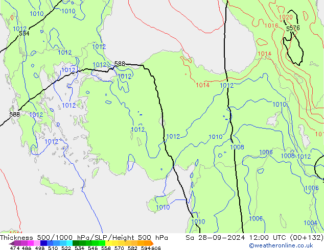 Theta-e 850hPa CMC/GEM so. 28.09.2024 12 UTC