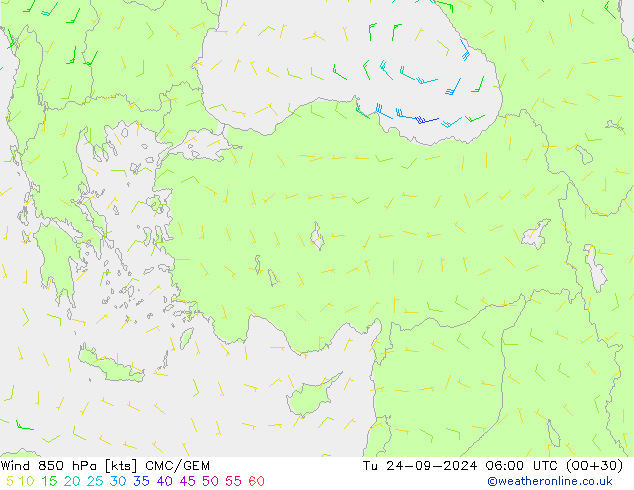 Wind 850 hPa CMC/GEM Tu 24.09.2024 06 UTC