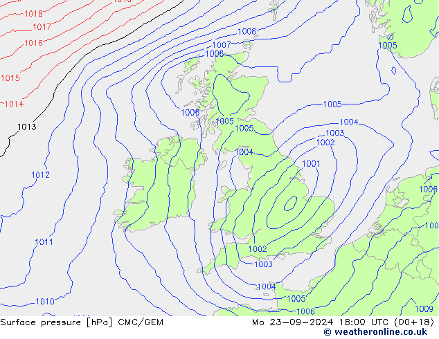 Surface pressure CMC/GEM Mo 23.09.2024 18 UTC