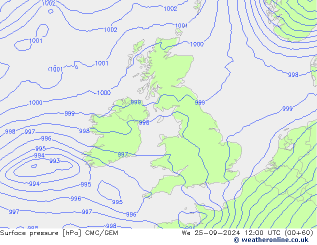 Surface pressure CMC/GEM We 25.09.2024 12 UTC