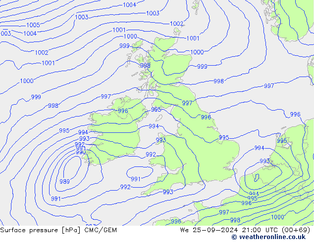 Surface pressure CMC/GEM We 25.09.2024 21 UTC