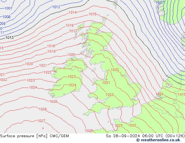 Surface pressure CMC/GEM Sa 28.09.2024 06 UTC