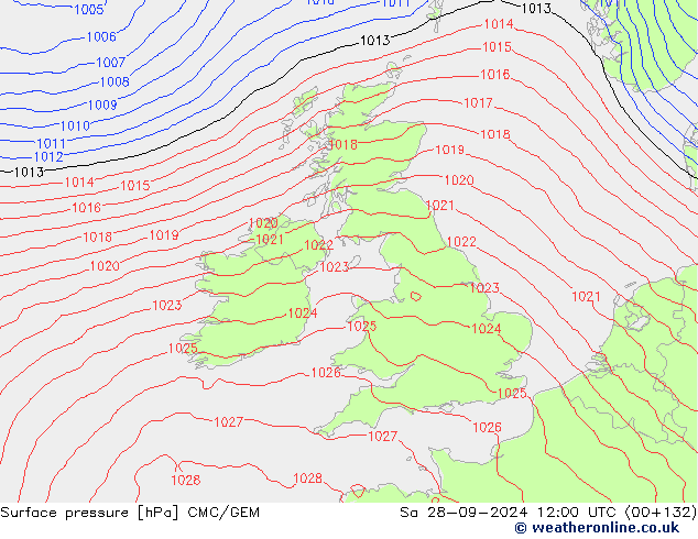 Atmosférický tlak CMC/GEM So 28.09.2024 12 UTC