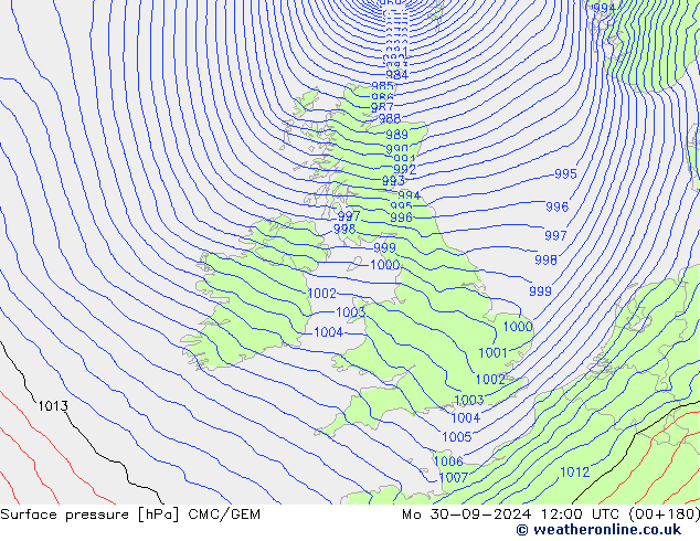 Surface pressure CMC/GEM Mo 30.09.2024 12 UTC