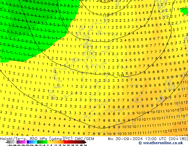 Height/Temp. 850 hPa CMC/GEM Mo 30.09.2024 12 UTC