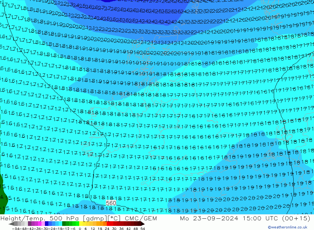 Height/Temp. 500 hPa CMC/GEM  23.09.2024 15 UTC