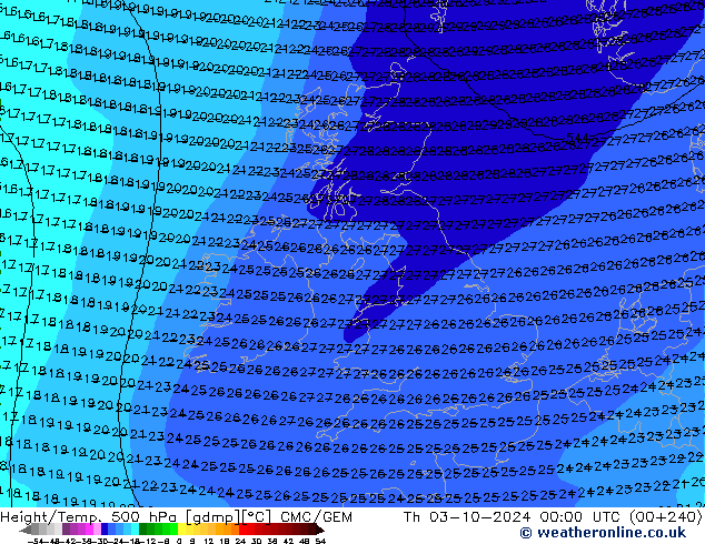 Height/Temp. 500 гПа CMC/GEM чт 03.10.2024 00 UTC