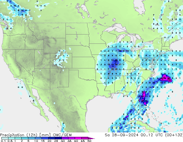 Precipitation (12h) CMC/GEM Sa 28.09.2024 12 UTC