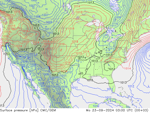 Atmosférický tlak CMC/GEM Po 23.09.2024 03 UTC