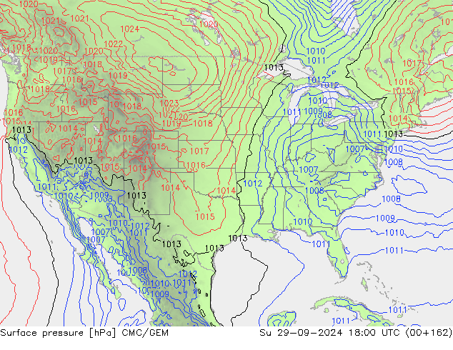 Atmosférický tlak CMC/GEM Ne 29.09.2024 18 UTC