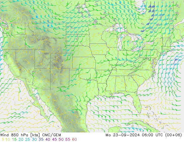 Wind 850 hPa CMC/GEM Mo 23.09.2024 06 UTC