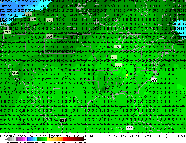 Height/Temp. 500 hPa CMC/GEM Sex 27.09.2024 12 UTC