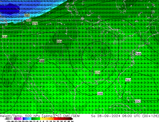 Yükseklik/Sıc. 500 hPa CMC/GEM Cts 28.09.2024 06 UTC