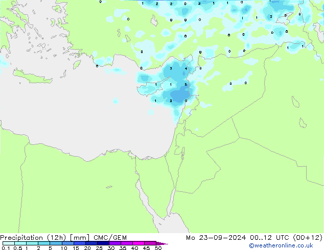 Precipitation (12h) CMC/GEM Mo 23.09.2024 12 UTC