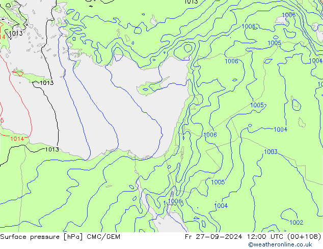 Luchtdruk (Grond) CMC/GEM vr 27.09.2024 12 UTC