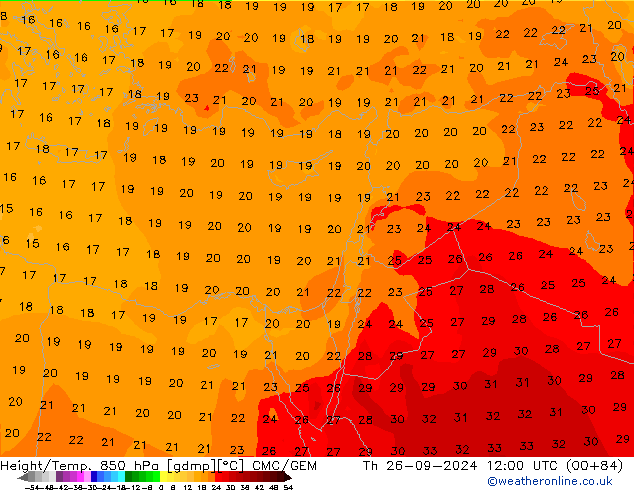 Height/Temp. 850 hPa CMC/GEM czw. 26.09.2024 12 UTC