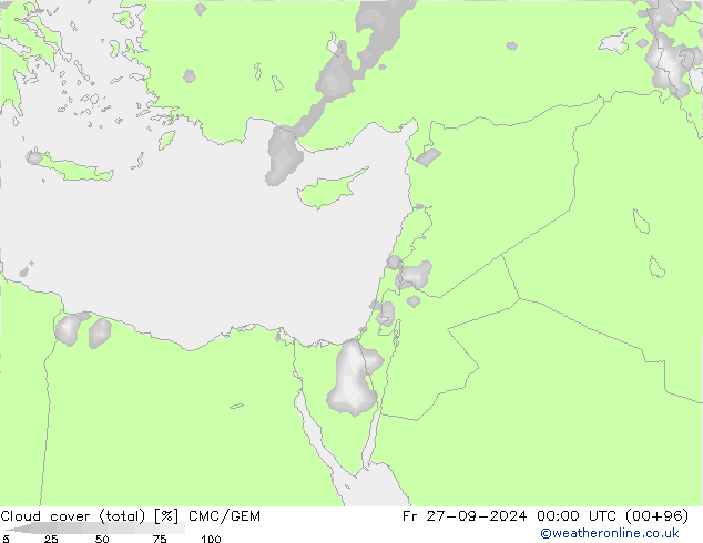 Cloud cover (total) CMC/GEM Fr 27.09.2024 00 UTC