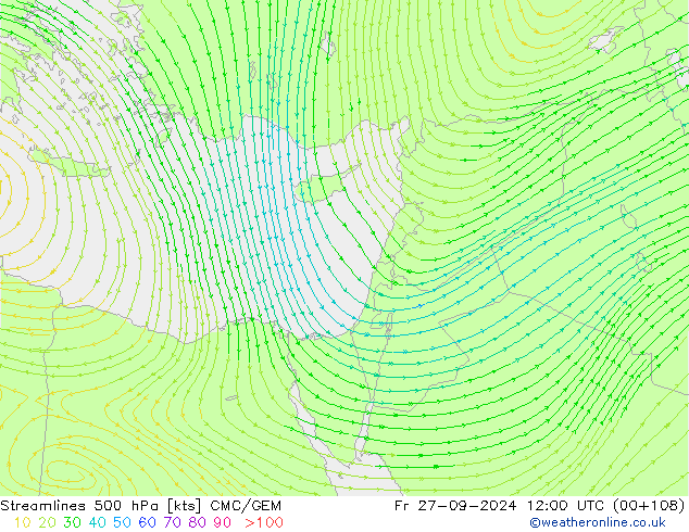 Stroomlijn 500 hPa CMC/GEM vr 27.09.2024 12 UTC