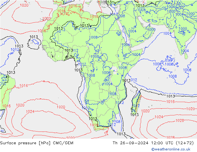 Surface pressure CMC/GEM Th 26.09.2024 12 UTC