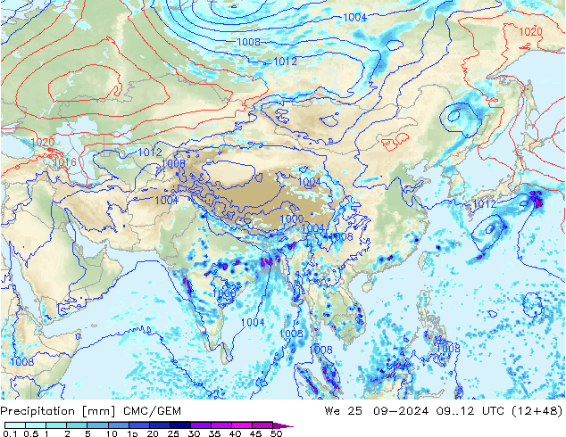 Srážky CMC/GEM St 25.09.2024 12 UTC