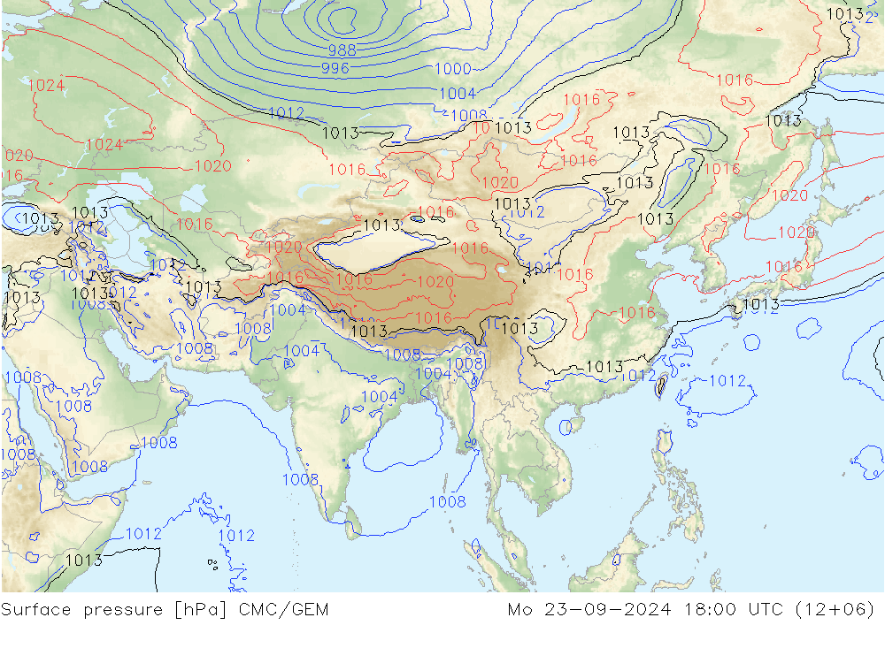 Atmosférický tlak CMC/GEM Po 23.09.2024 18 UTC