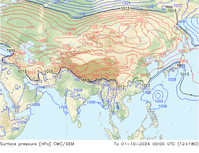 Surface pressure CMC/GEM Tu 01.10.2024 00 UTC