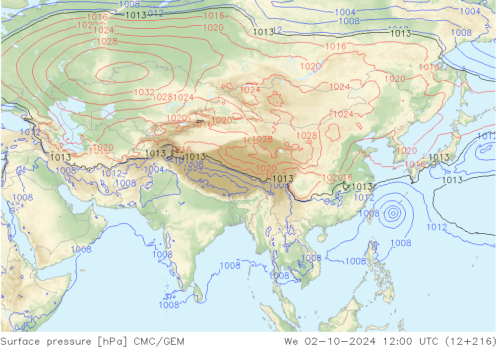 Surface pressure CMC/GEM We 02.10.2024 12 UTC