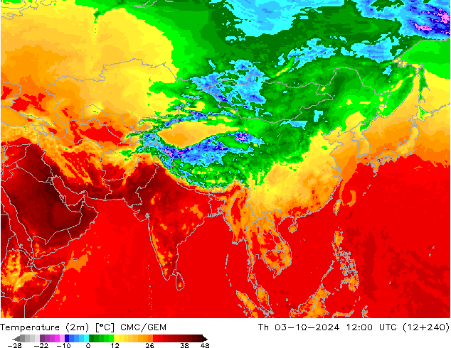 Temperature (2m) CMC/GEM Th 03.10.2024 12 UTC