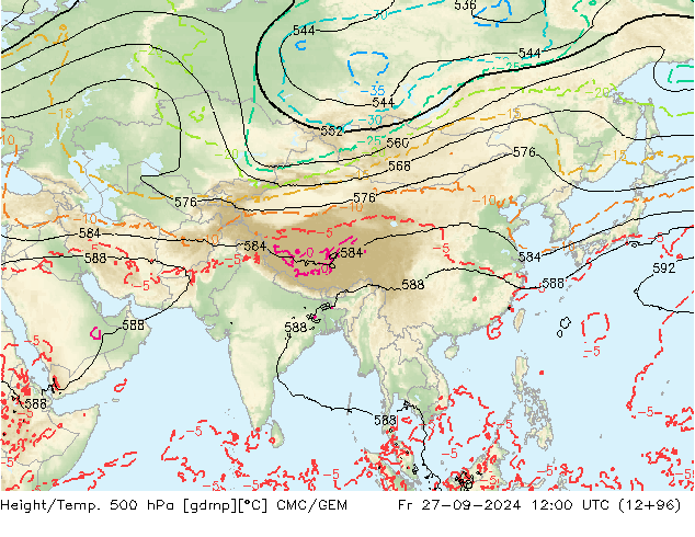 Height/Temp. 500 hPa CMC/GEM Pá 27.09.2024 12 UTC