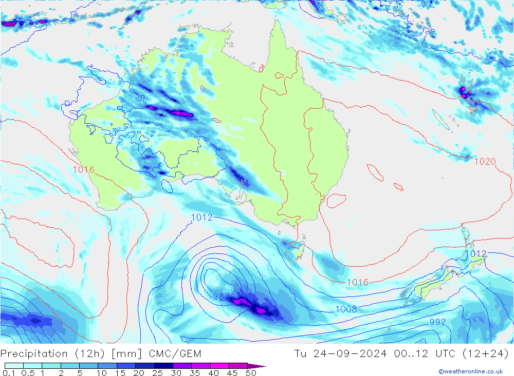 Yağış (12h) CMC/GEM Sa 24.09.2024 12 UTC