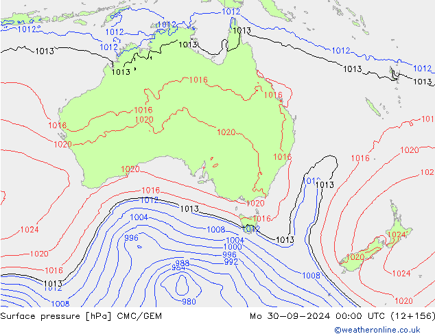 Surface pressure CMC/GEM Mo 30.09.2024 00 UTC