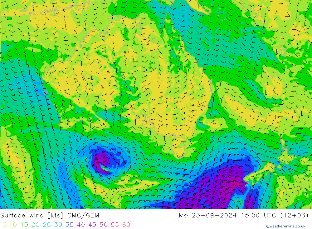 Surface wind CMC/GEM Mo 23.09.2024 15 UTC