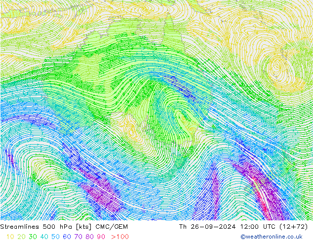 Rüzgar 500 hPa CMC/GEM Per 26.09.2024 12 UTC