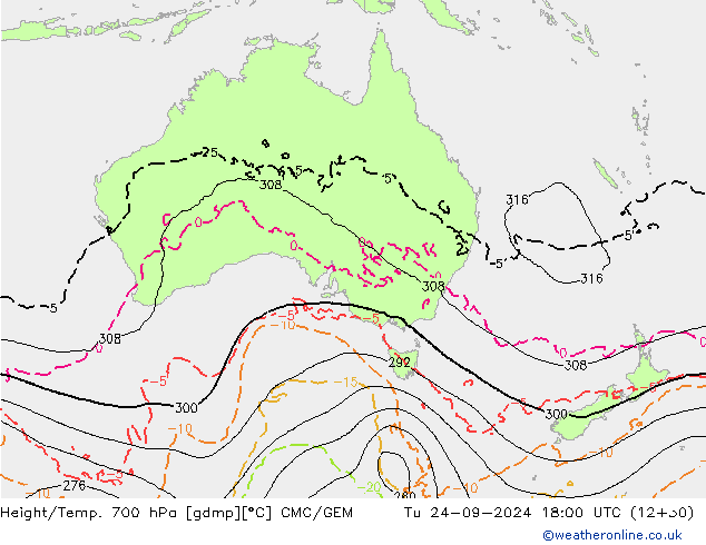 Height/Temp. 700 hPa CMC/GEM wto. 24.09.2024 18 UTC