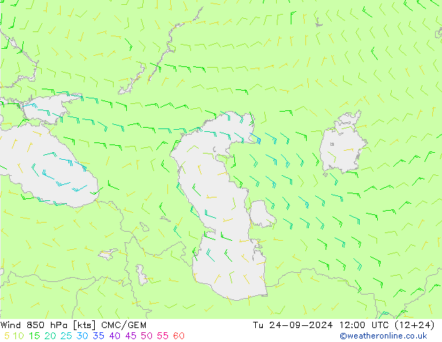 Viento 850 hPa CMC/GEM mar 24.09.2024 12 UTC