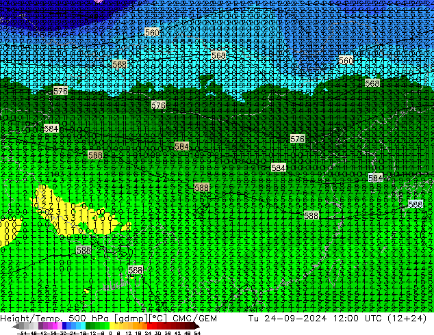 Height/Temp. 500 гПа CMC/GEM вт 24.09.2024 12 UTC