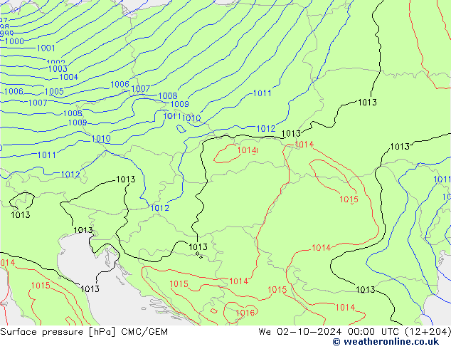 Atmosférický tlak CMC/GEM St 02.10.2024 00 UTC