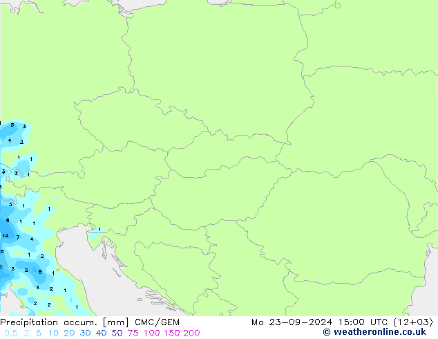 Precipitation accum. CMC/GEM Mo 23.09.2024 15 UTC