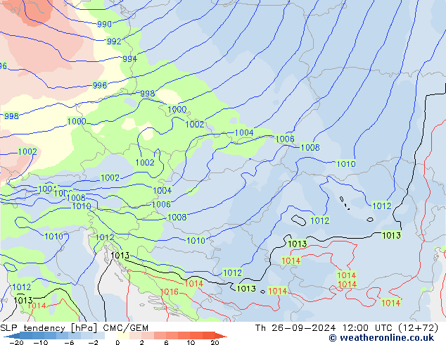 SLP tendency CMC/GEM Th 26.09.2024 12 UTC